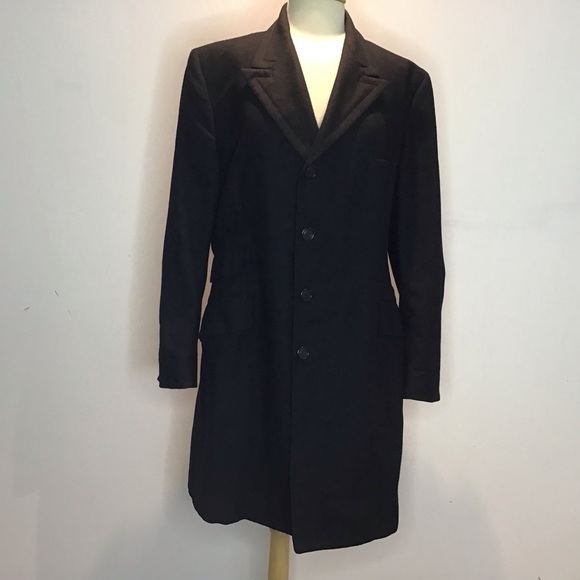 Eagle Clothes Black Wool Four Button MidLength Vintage Notch Collar Overcoat 44 - Picture 2 of 15